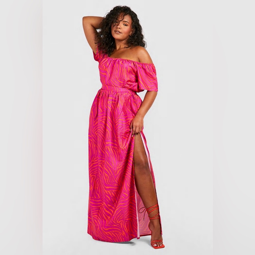 PLUS ZEBRA OFF THE SHOULDER AND SKIRT TWO-PIECE